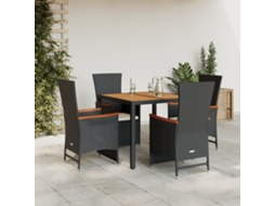 Vidaxl 5 Pcs Conjunto De Jantar P/ Jardim C/ Almofadões Vime Pe Preto