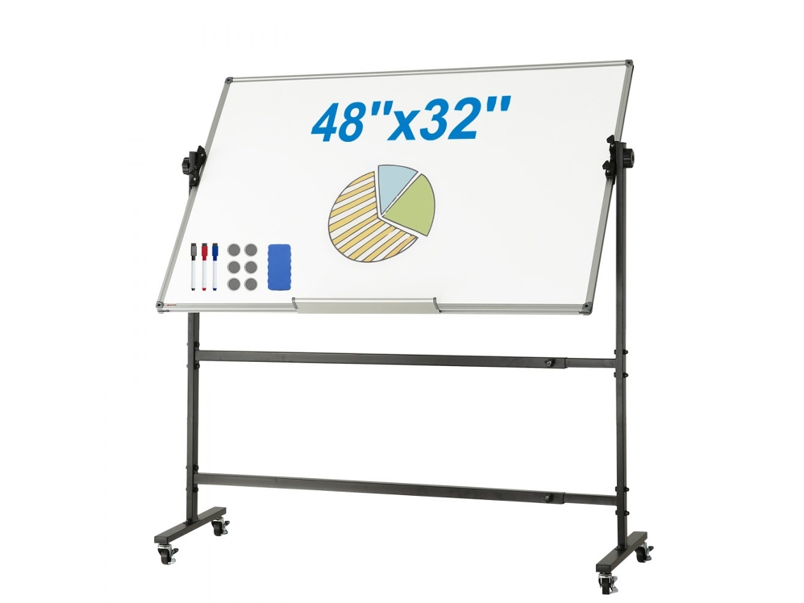 Quadro Branco Magnético Móvel Dupla Face Ajustável Com Rodas 360° Tekmaquinas