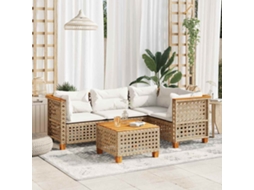 Vidaxl 5 Pcs Conjunto De Sofás P/ Jardim Com Almofadões Vime Pe Bege