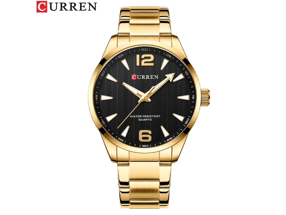 Relógio de Pulso Masculino Casual de Quartzo em Aço Inoxidável , Modelo Simples e Resistente À Água. MDUG (dourado e Preto)