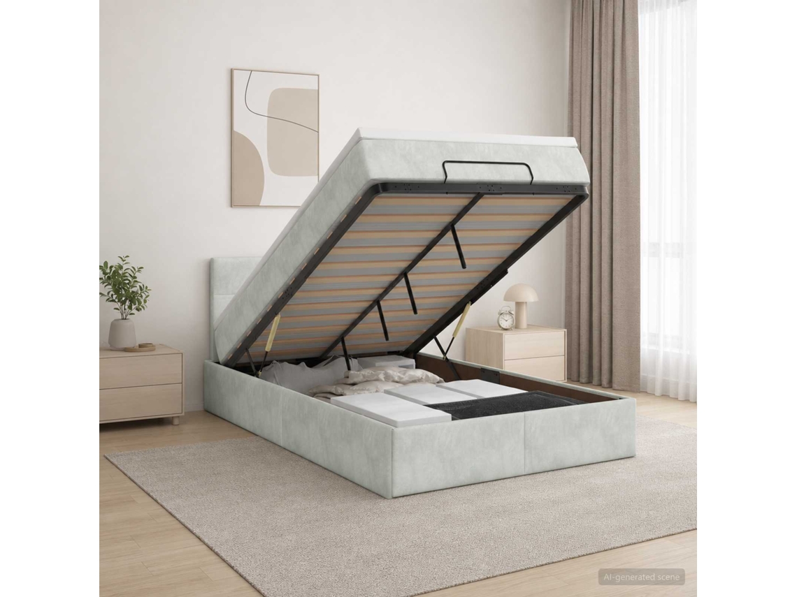 Vidaxl Cama Ottoman Com Colchão Cinzento-claro 120 X 190 Cm Veludo