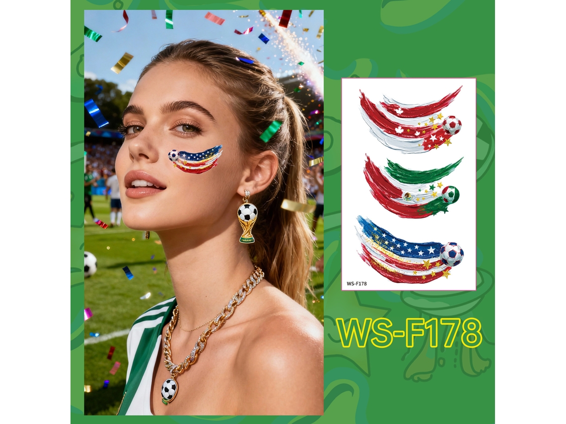 Tatuagens Temporárias de Futebol, Conjunto de 10 Peças, Impermeáveis, Ideais para Torcedores e Eventos Esportivos, Ergonômico, Uso Diário STELASPLEN