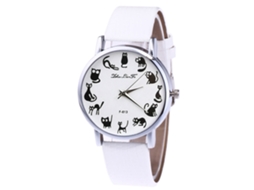 Relógio de quartzo com pulseira de couro PU, mostrador com estampa animal, unissex (branco)