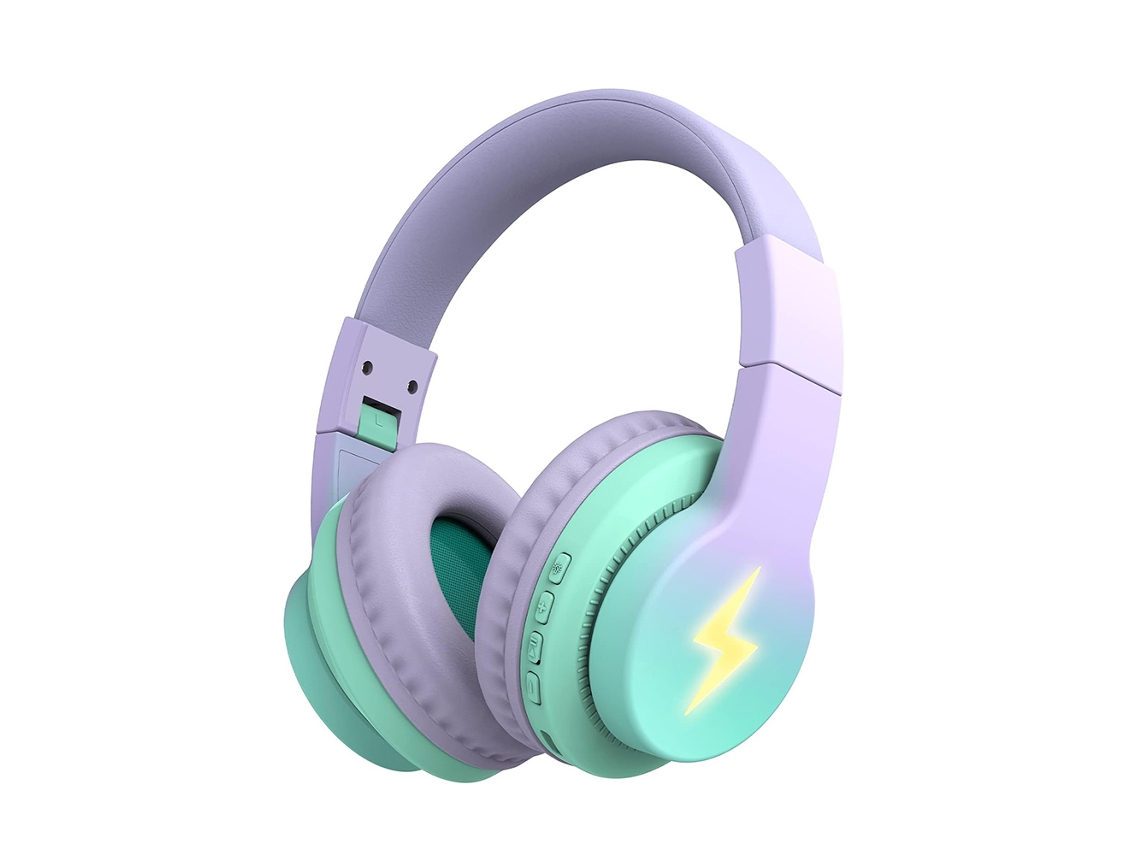 Fones de Ouvido Bluetooth Infantis com Microfone e Luz Led, Fones de Ouvido Supra auriculares, Microfone MDUG (roxo)