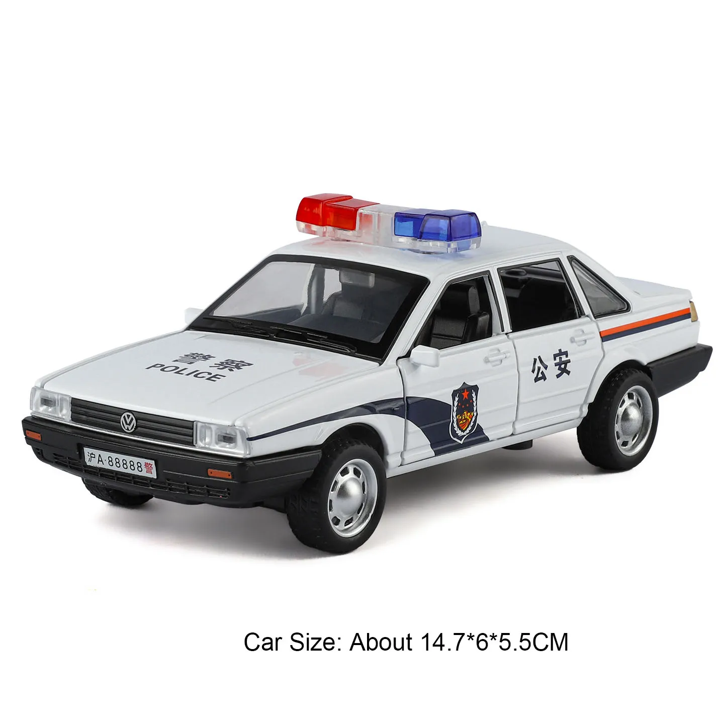 (a3247 Branco) Miniatura De Carro De Polícia Santana Em Escala 1:32 Com Funções De Música E Luz.