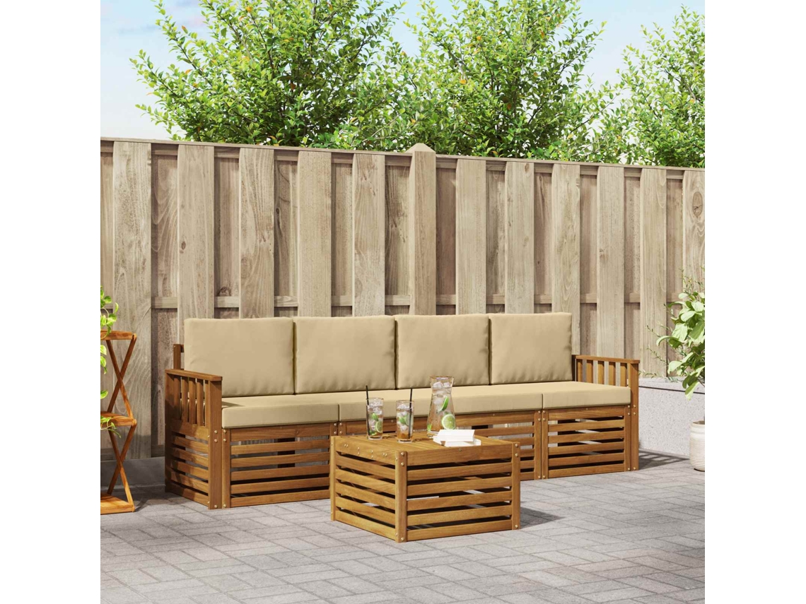 Vidaxl Conjunto De Sofás Para Exterior 5 Unid. Natureza E Bege