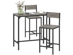 Conjunto De Mesa E Banquetas De Bar. Mesa Alta Com 2 Banquetas De Bar. Apoio Para Os Pés E Encosto. Cinza.