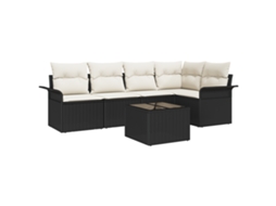 Conjunto 5 De Sofás De Jardim Com Almofadas Preto E Creme De Rattan Sintético Vidaxl Preto Vime