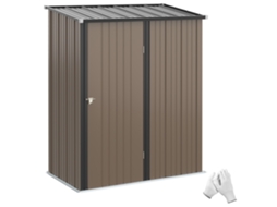 Galpão metálico 1,34m², 161,5x94,5x196cm, depósito com telhado inclinado e porta trancável, resistente ao clima, jardim externo marrom BTFORUS