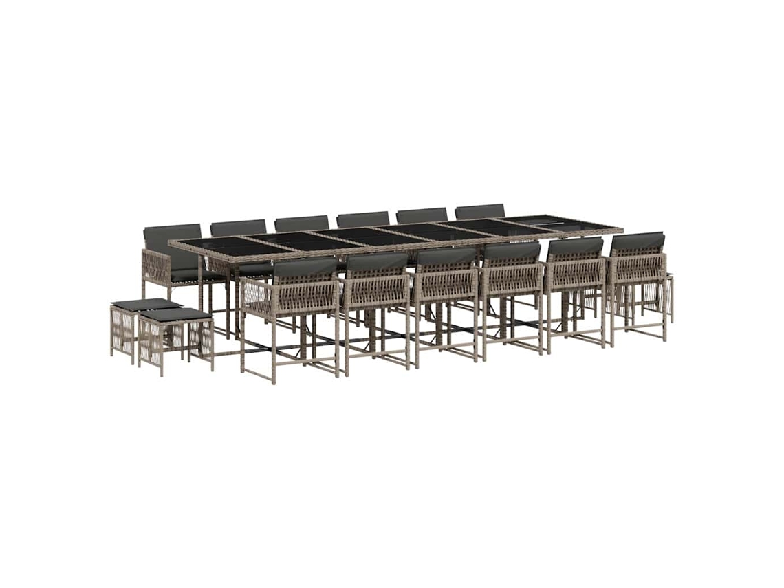 Conjunto de Jantar 17 Pcs para Jardim com Almofadões Vime Pe Cinzento MAISON EXCLUSIVE (17 pcs)