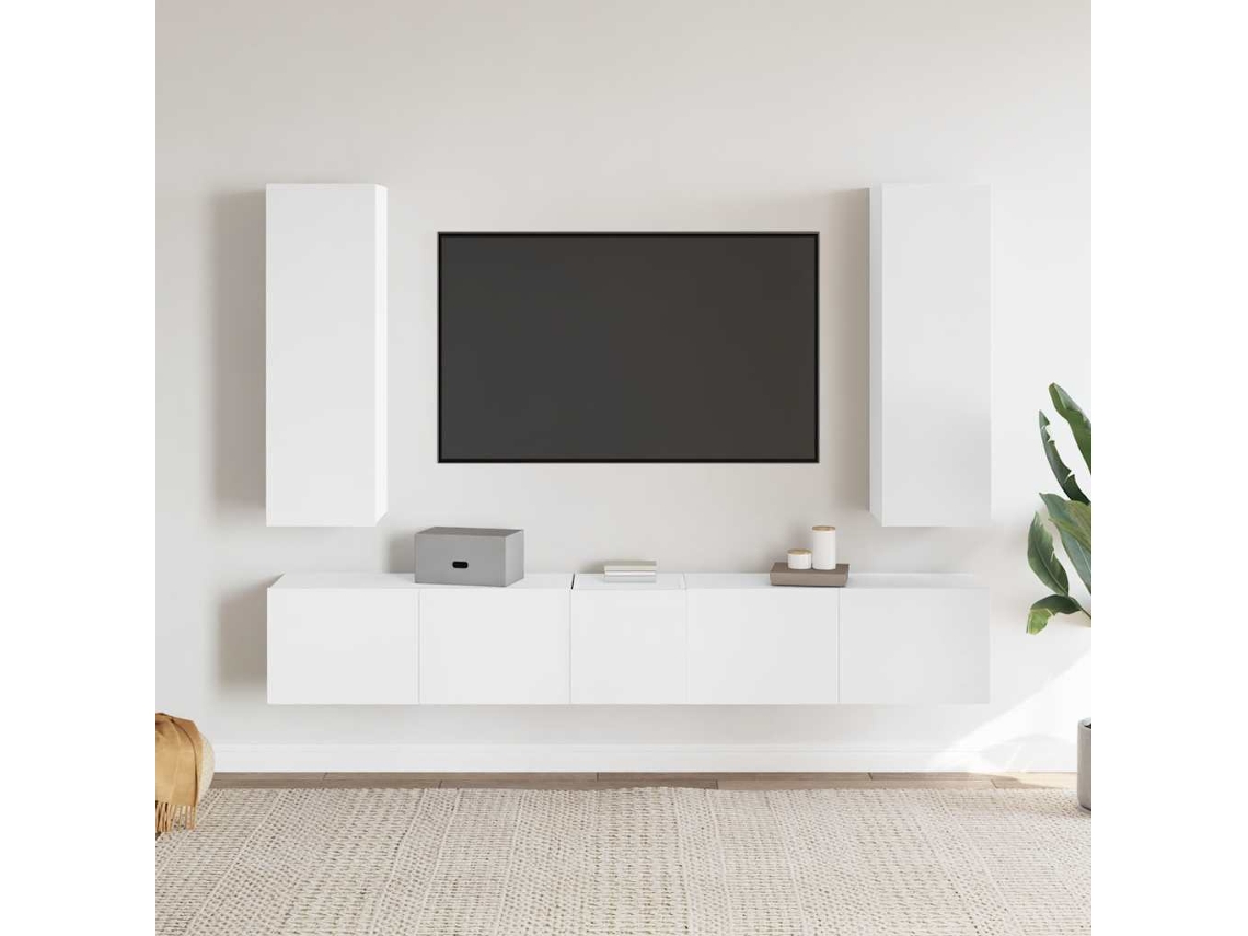 Vidaxl 5 Pcs Conjunto De Móveis De Tv Derivados De Madeira Branco