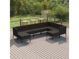 Vidaxl 9 Pcs Conjunto Lounge De Jardim C/ Almofadões Vime Pe Preto