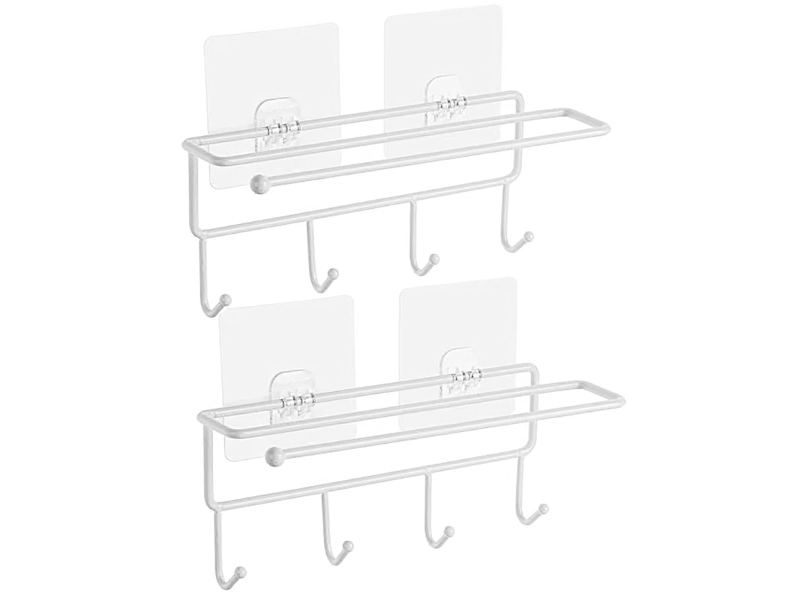 Suportes para Utensílios de Cozinha, Sem Furação, Adesivo Montado na Parede, Ganchos de Armazenamento para Banheiro (2 Pacotes Brancos)