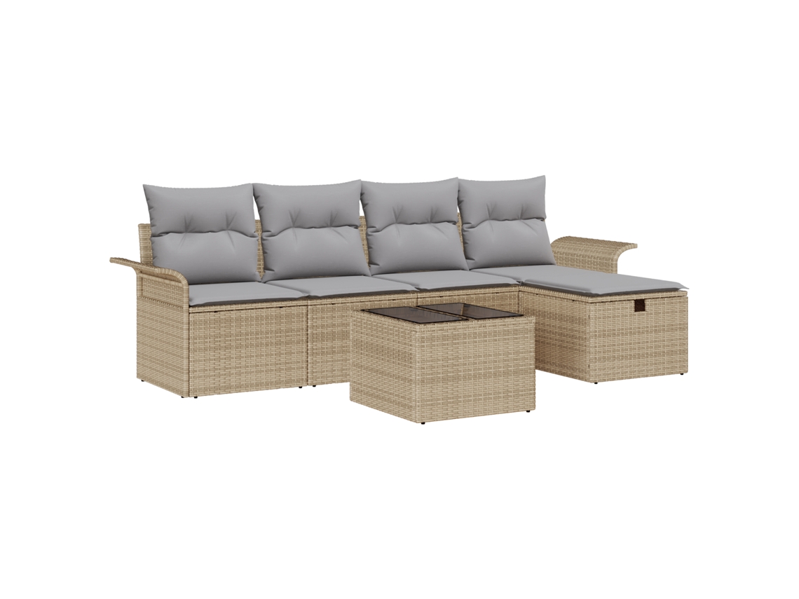 Conjunto 6 Sofá De Jardim Vidaxl Bege Vime Pe (55 X 55 X 37 Cm)