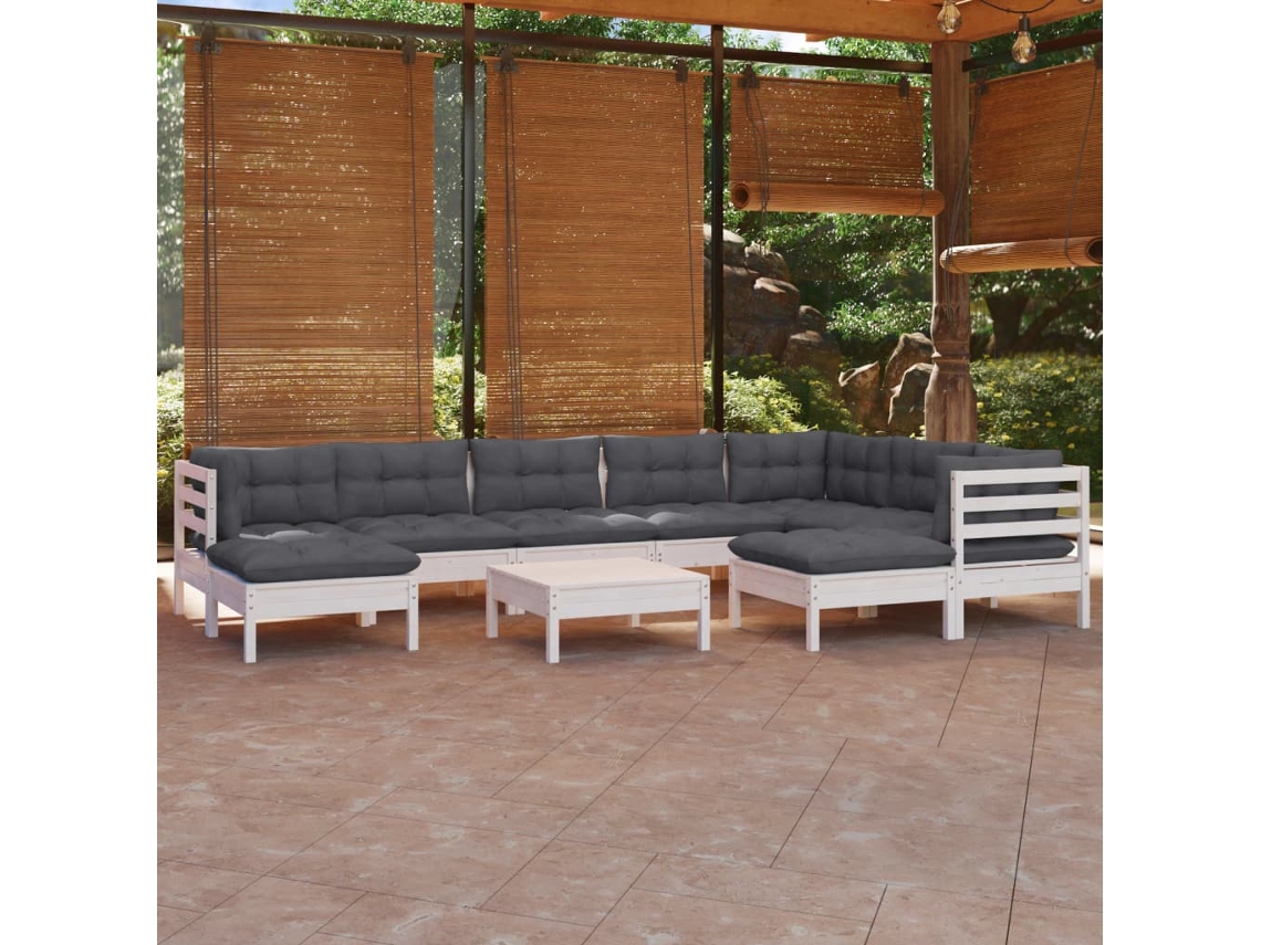 Vidaxl 10 Pcs Conj. Lounge De Jardim C/ Almofadões Pinho Maciço Branco