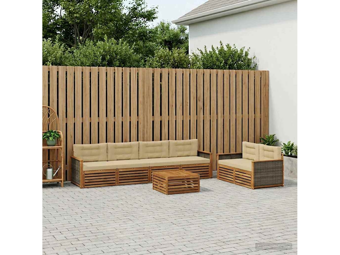 Vidaxl Conjunto De Sofás Para Exterior 7 Unid. Natural E Bege