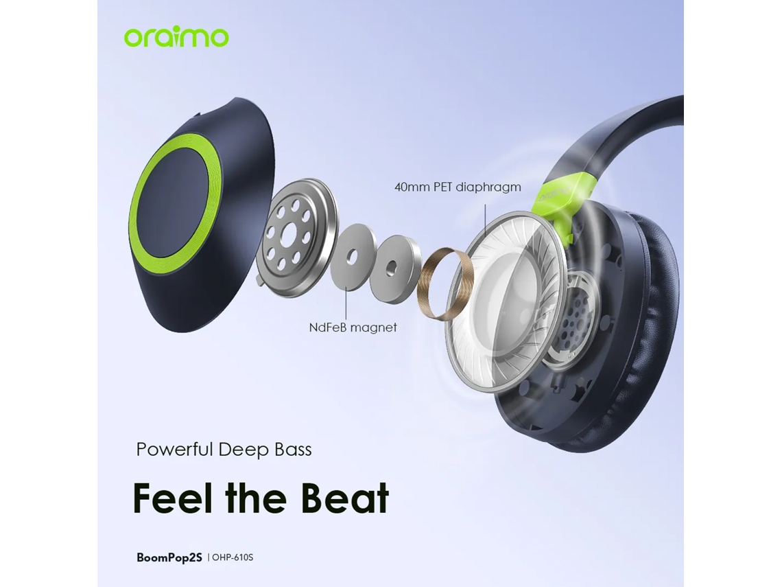 Aetheria oraimo Boompop2s Ohp 610s Fone de Ouvido Sem Fio Over ear com Enc e Havybass Nebula Blue