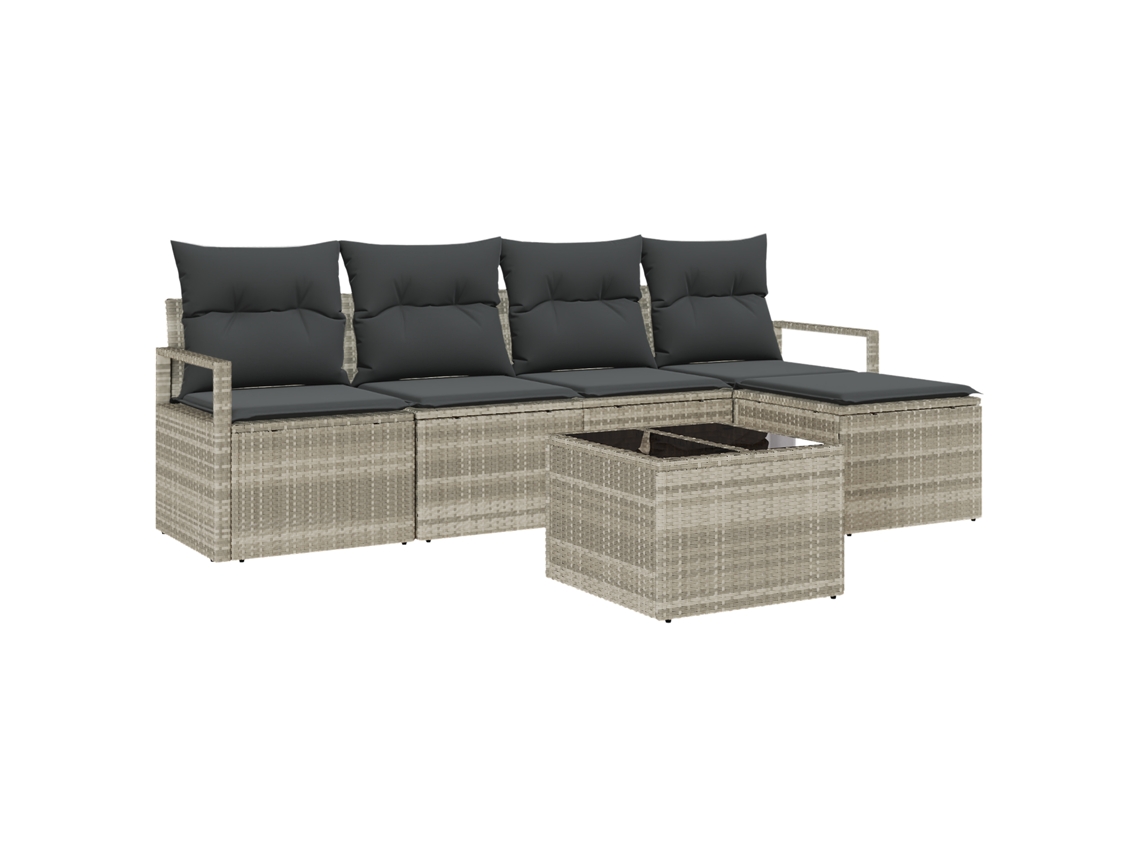 Conjunto 6 Conjunto De Jardim Ao Ar Livre Vidaxl Cinzento-claro Vime Pe (230 X 117 X 85 Cm)