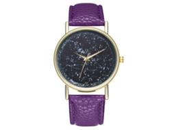 Reloj De Cuarzo Unisex Con Correa De Cuero Pu Y Dial De Universo, Color Púrpura