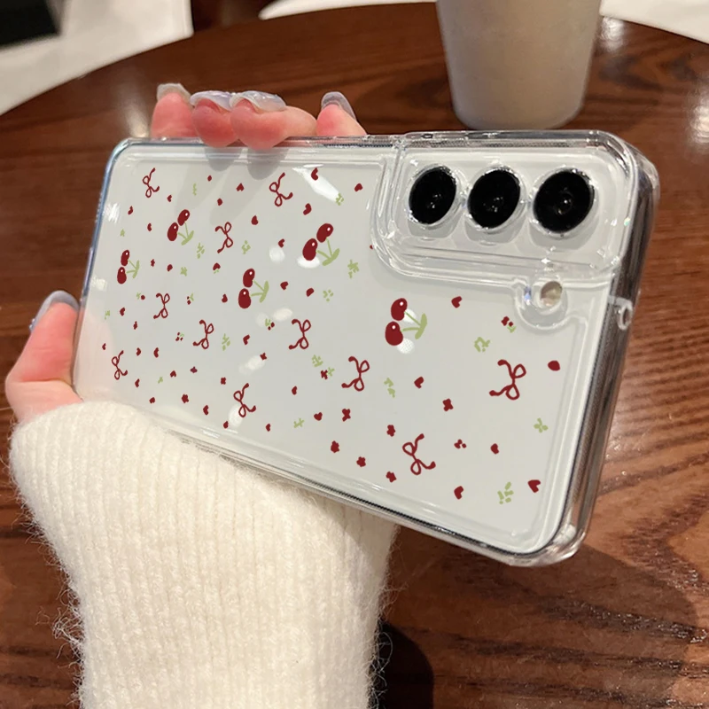 ((a724)samsung S25 Plus) Capa Transparente De Tpu Para Celular Samsung Cherry Bow