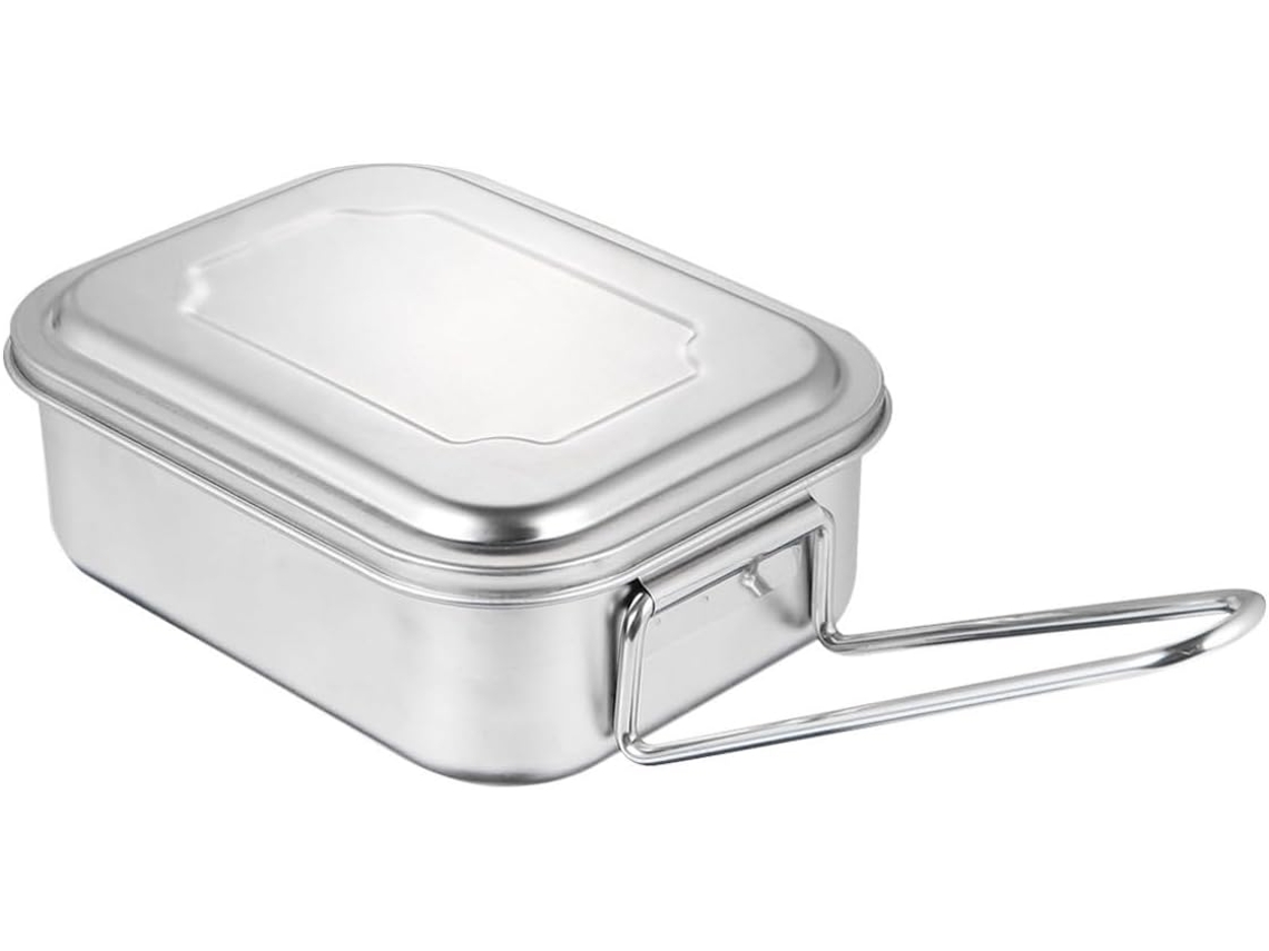 Lancheira Bento Em Aço Inoxidável Com Tampa Quadrada E 2-compartimentos