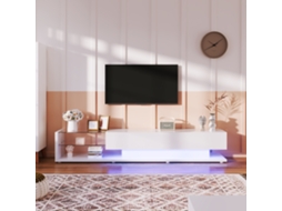 Móvel para TV KOMHTOM moderno alto brilho, 170x38x36 cm, LED colorido, 2 gavetas, 2 prateleiras de vidro, para telas grandes, branco
