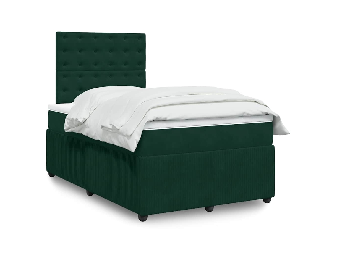 Vidaxl Cama Boxspring com Colchão 120x200 Cm Veludo Verde escuro