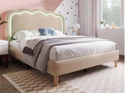 Cama Estofada Em Linho 140x200 - Com Led E Estrado - Bege