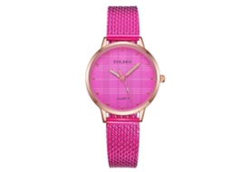 Relógio de Pulso Feminino Yolako de Quartzo com Pulseira de Plástico Estilo Moderno Rosa Vermelho