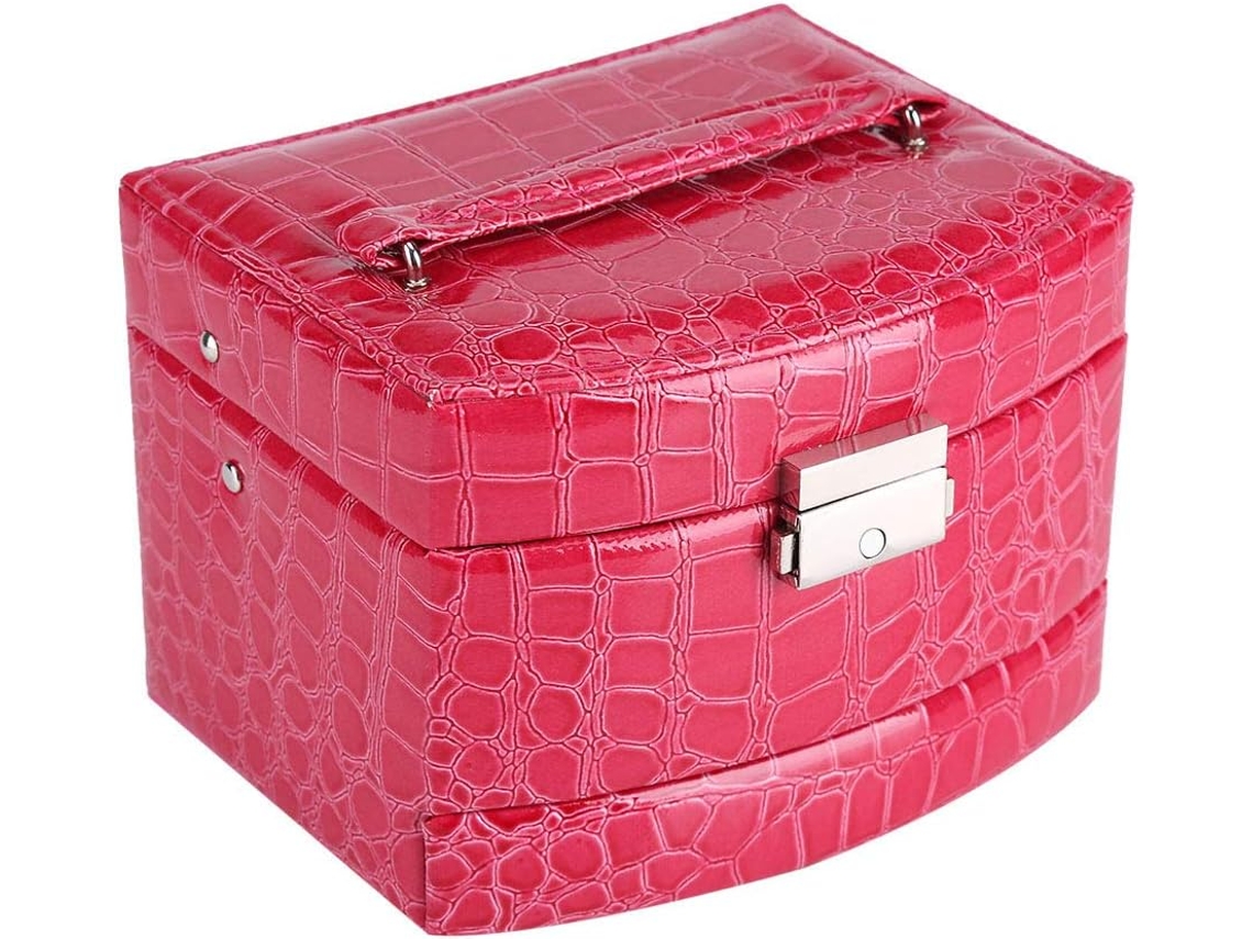 Caixa De Armazenagem De Jóias, Colares E Anéis De 3 Camadas Com Fecho De Fivela Moderno Vermelho Rosa Igvtrade