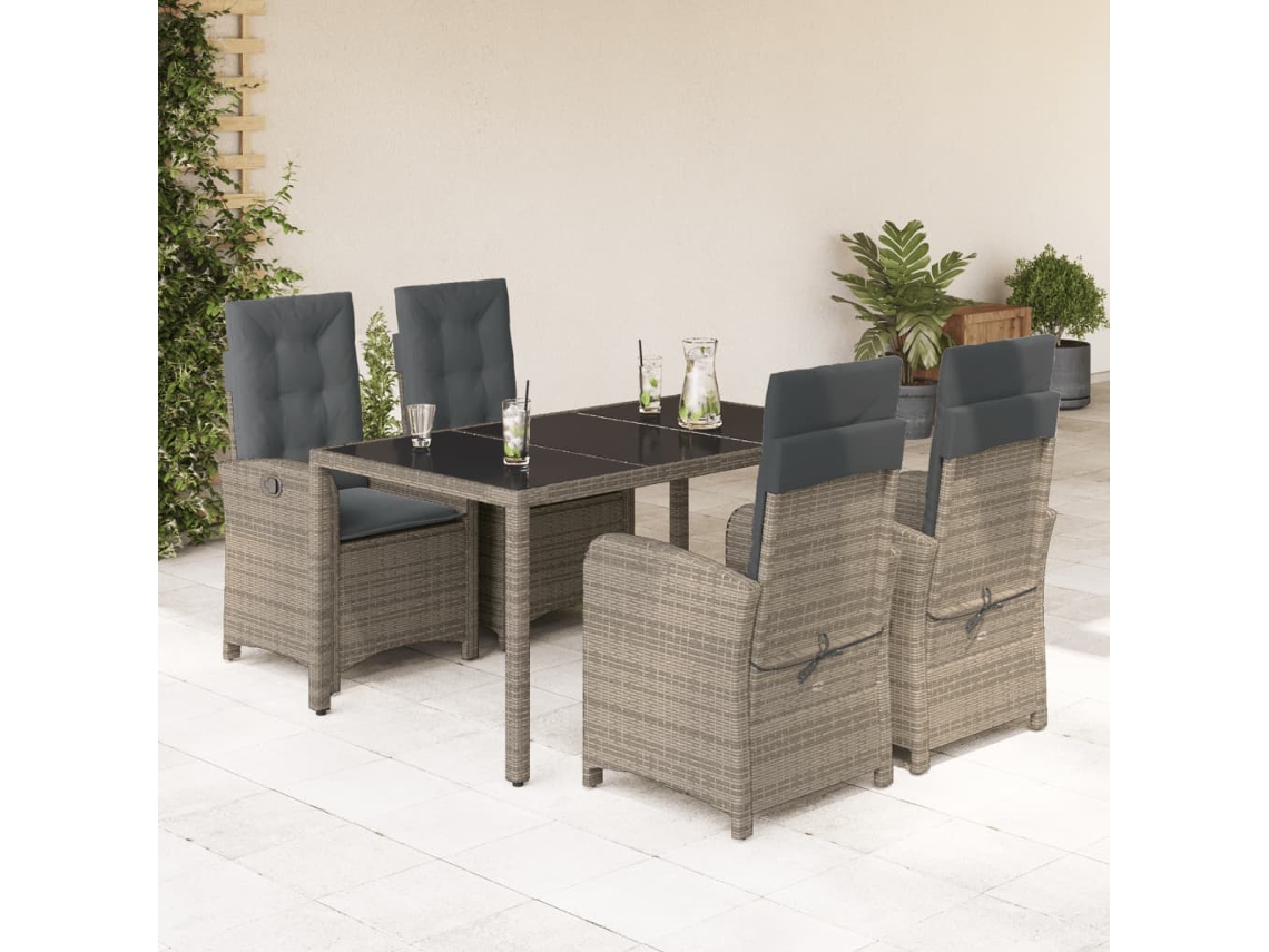 5 Pcs Conjunto De Jantar P/ Jardim C/ Almofadões Vime Pe Cinza Dkd Home Decor