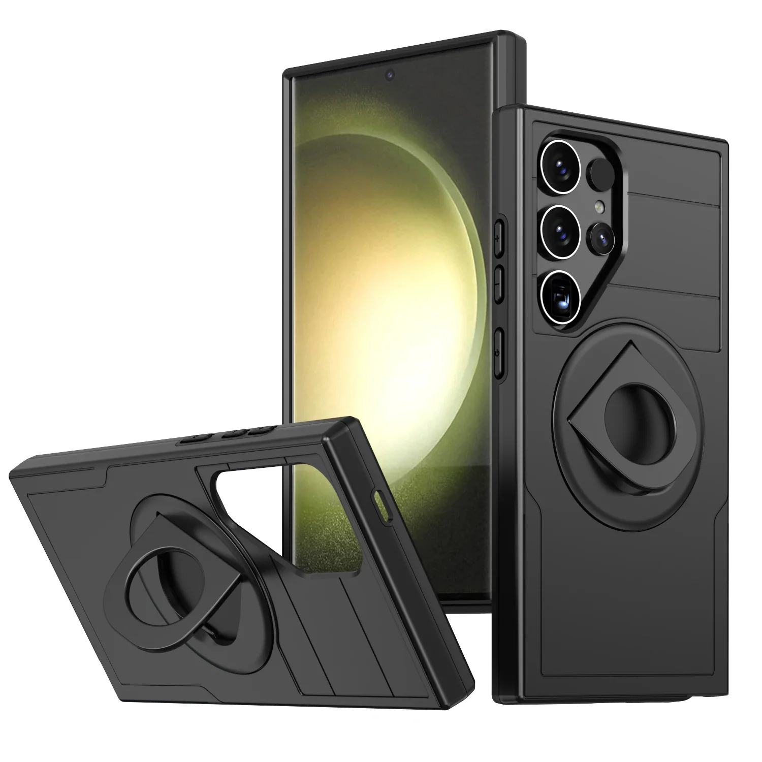 (preto S25ultra) Capa De Celular 2 Em 1 Reforçada E Resistente A Impactos Com Suporte De Anel Magnético
