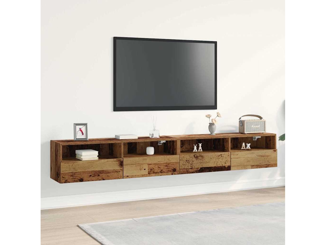 Vidaxl Armário De Tv De Parede 2 Unid. Madeira Antiga
