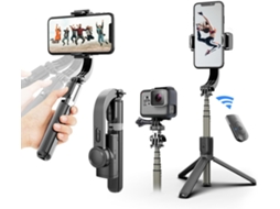Estabilizador de Cardan para Smartphone, com Bastão de Selfie Retrátil e Tripé, Controle Remoto Multifuncional de 1 Eixo JIAPEI (preto)