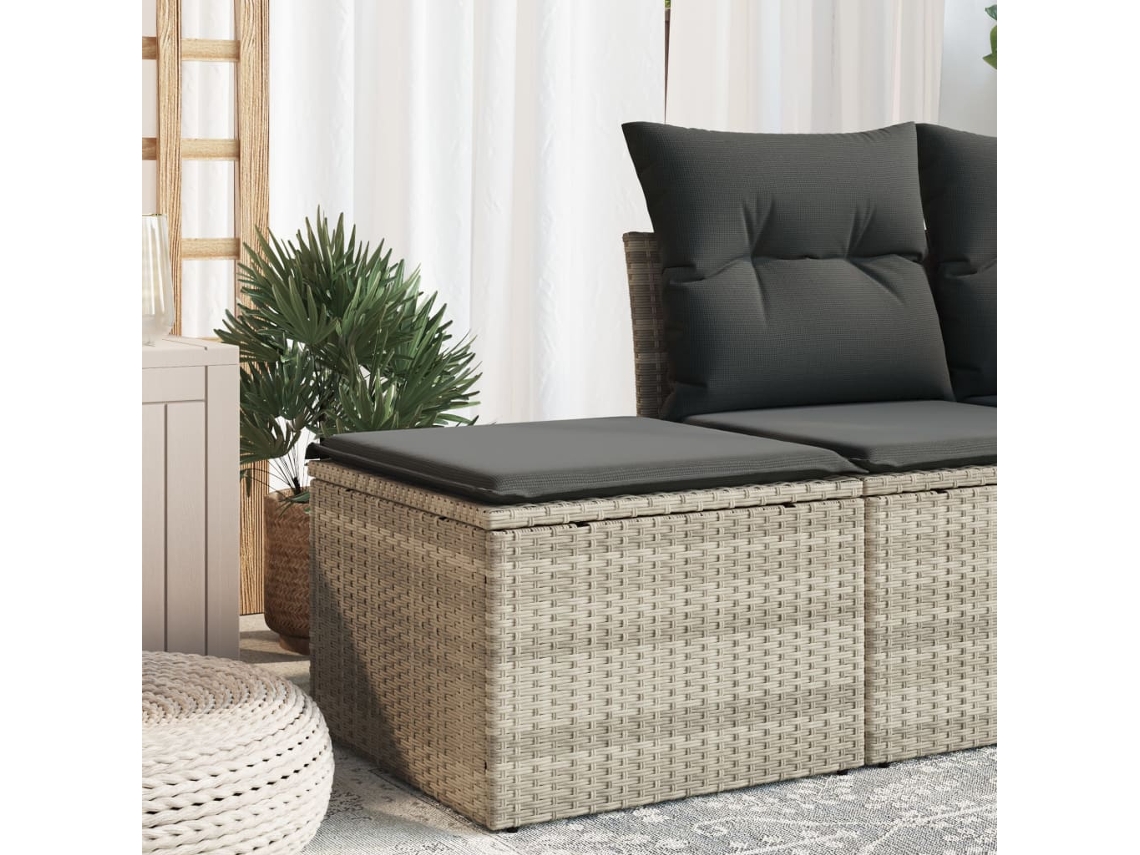 Vidaxl Banco De Jardim Com Almofada 55x55x37 Cm Vime Pe Cinzento Claro