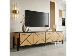 Móvel Tv 153x40x50cm 4 Portas Geométrico Madeira Preto VELTRIX