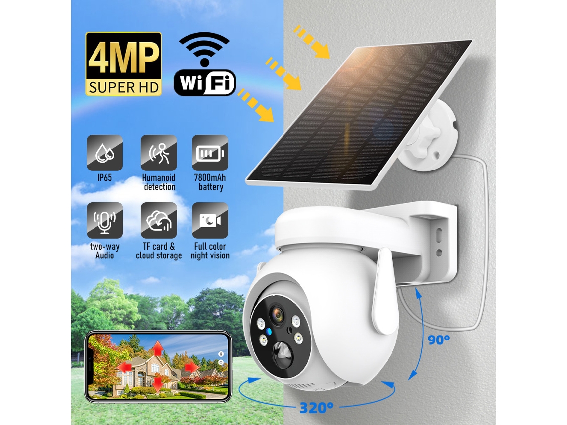 Câmera Ip De Segurança Solar Alimentada Por Bateria, Câmera Ptz Cctv Wifi Sem Fio Para Ambientes Externos SUNNY SPACES
