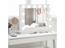 Espelho de maquiagem estilo Hollywood com 12 LEDs, brilho ajustável, função de memória, estrutura metálica, MDF e vidro branco | S/BRAND