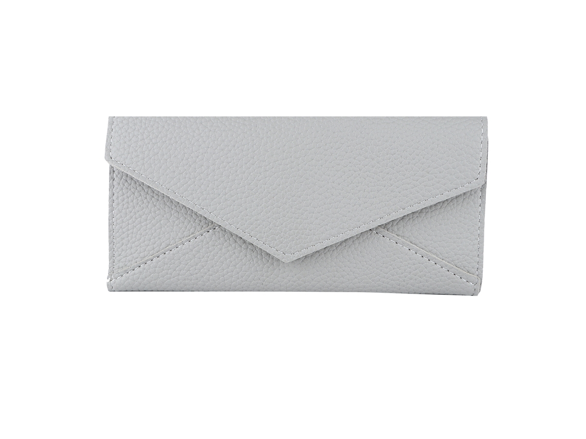 Carteira Feminina Estudante Fashion Lychee Padrão Buckle Trifold Clutch Cinza com Armazenamento de Moedas | S/MARCA
