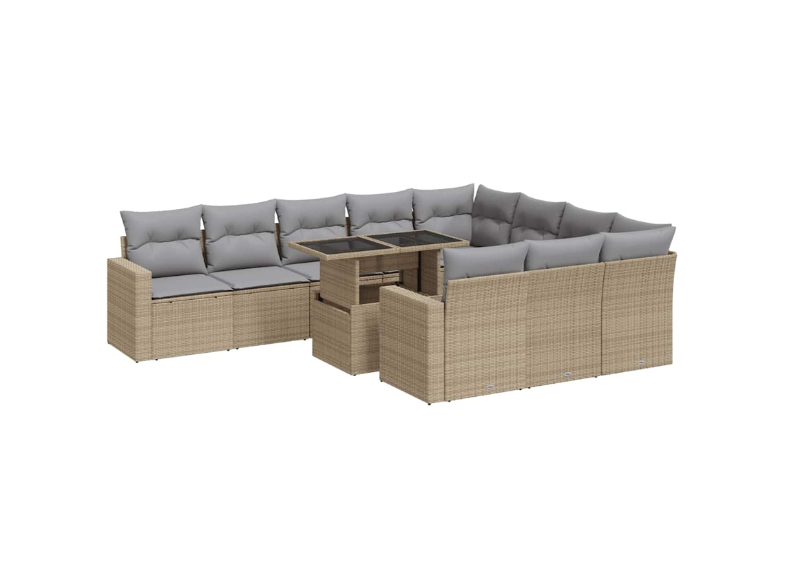 Conjunto de 11 Sofás de Jardim com Almofadões Vime Pe Bege MAISON EXCLUSIVE