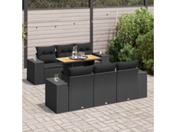 Vidaxl 7 Pcs Conjunto De Sofás P/ Jardim C/ Almofadões Vime Pe Preto