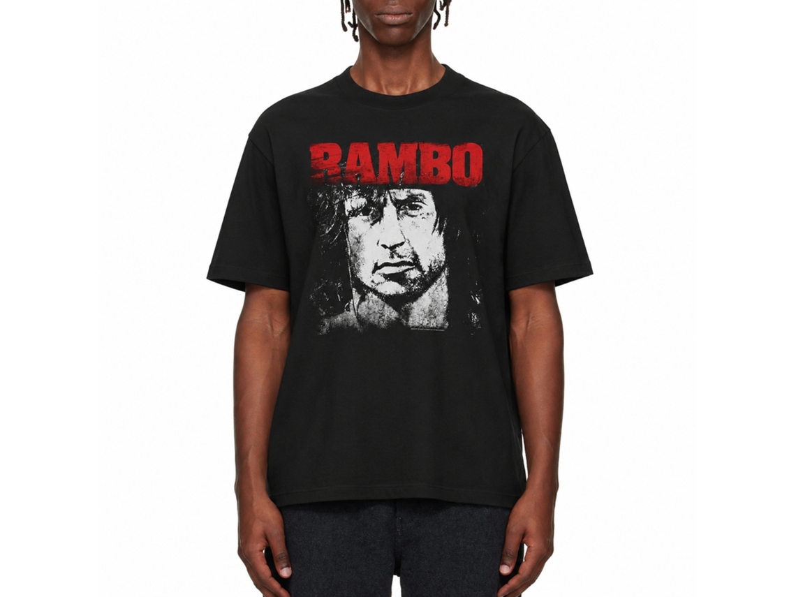 Rockinstone Rambo Movie Red And White Black Adult T-shirt Size:xxxl