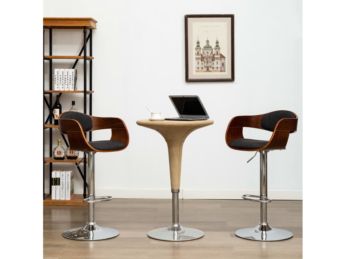 Vidaxl Bancos De Bar 2 Pcs Madeira Curvada E Tecido Cinzento