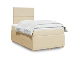 Cama Boxspring Com Colchão 120x190 Cm Tecido Cor Creme