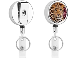 Porta Crachá Retrátil Com Estampa De Leopardo, Moderno E Durável, Em Metal, Com Cordão De Nylon De 68cm, Ideal Para