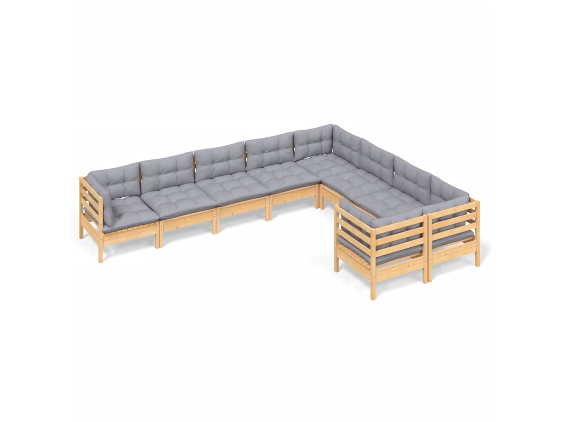 Conjunto de 9 Lounge de Jardim com Almofadões Cinzentos Pinho MAISON EXCLUSIVE