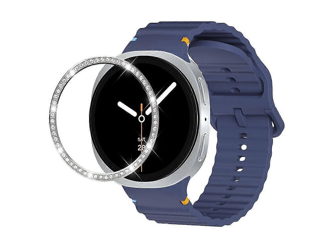 Pulseira De Silicone Com Bisel De Diamantes E Fivela Com Costura Ondulada.