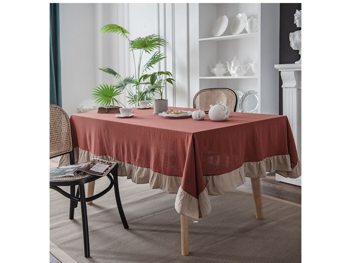 Toalha De Mesa De Algodão Com Babados E Ponto Babado, Lavável, Para Festa De Casamento, Jantar, Banquete, Decoração, Capa De Mesa De Luxo, Babados Beg
