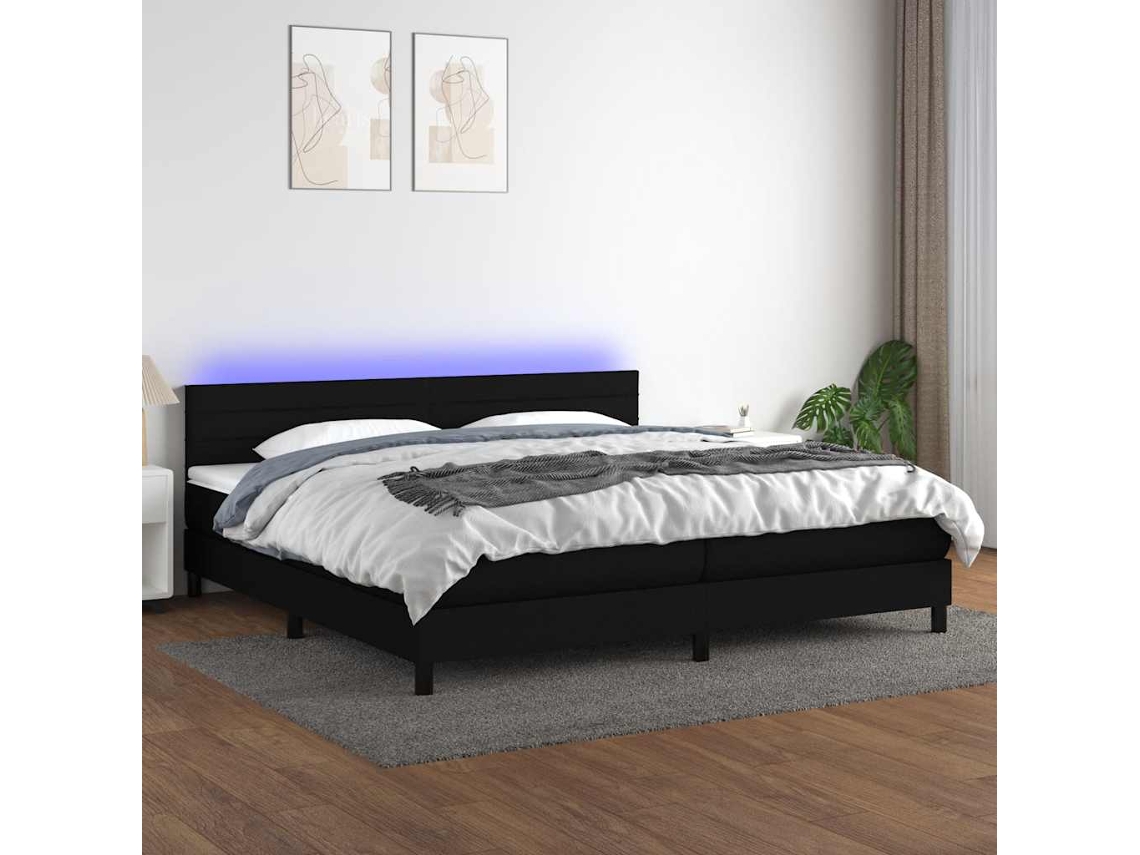 Vidaxl Cama Box Spring C/ Colchão E Led 200x200 Cm Tecido Preto