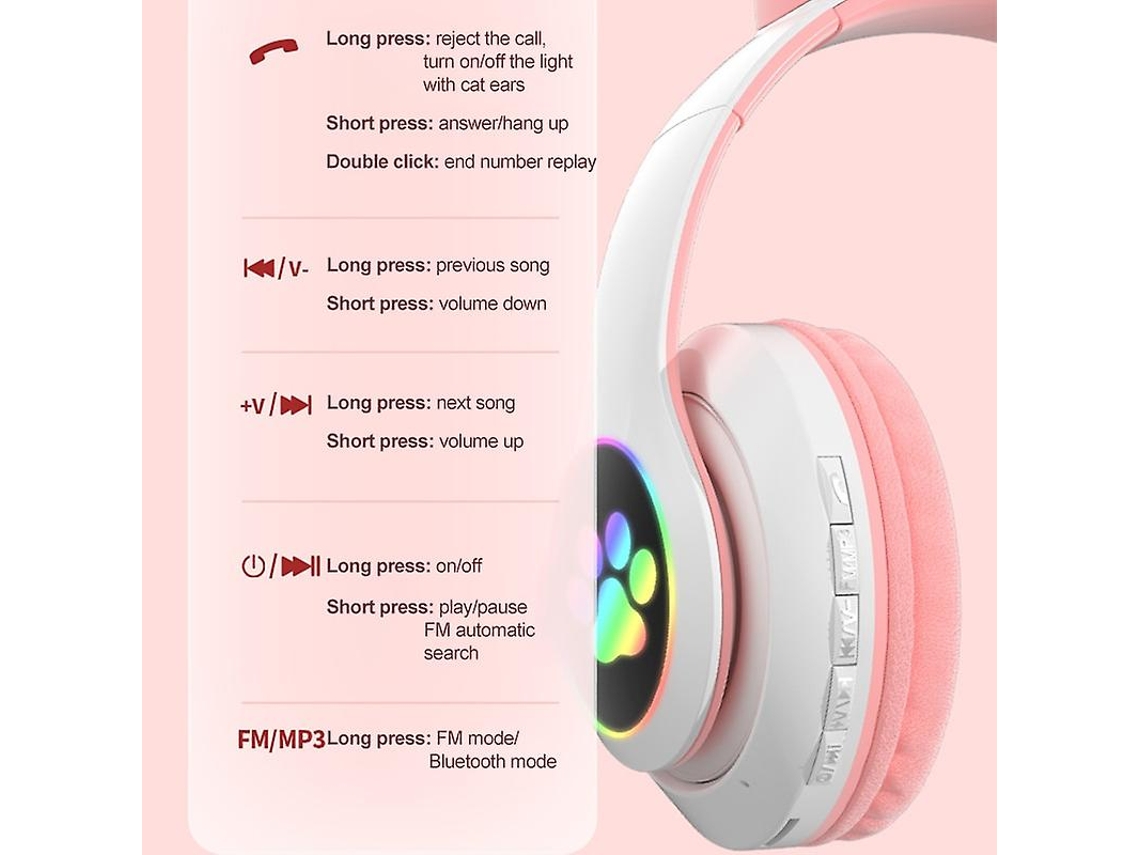 Wireless bluetooth headphones cat ear headset with led light Worten.pt